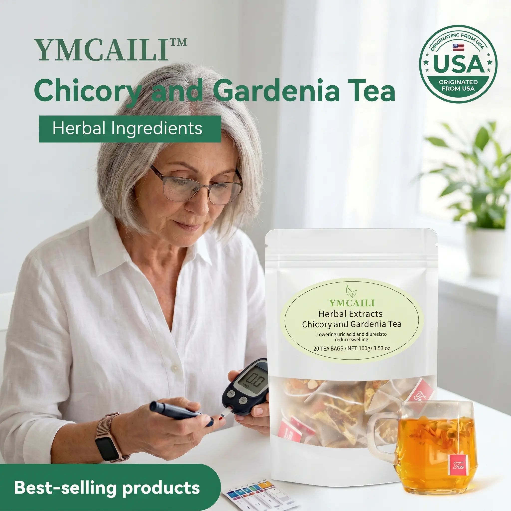Chicory & Gardenia Herbal Tea - Gardenia Chicory Honeysuckle Licorice Tangerine Peel Natural Sugar Free Blend Vegan Caffeine Free Tea Bags