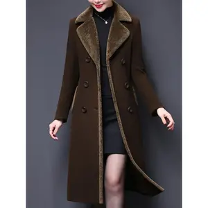 Women's Double-breasted Notched Lapel Midi Pea Coat Jackets