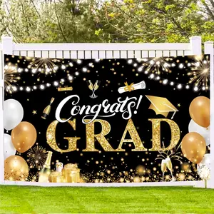 Graduation Banner 2026 Black and Gold - 72.8x43.3 Inch, Congrats Grad Banner for Party Decorations, Large Congratulations Class of 2026 Graduation Backdrop