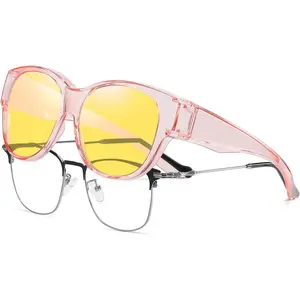 Night Vision Driving Glasses Women Fit Over Glasses, Anti Glare Polarized Nighttime Yellow Lens