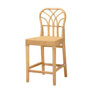 bali & pari Monaco Rattan and Mahogany Wood Counter Stool