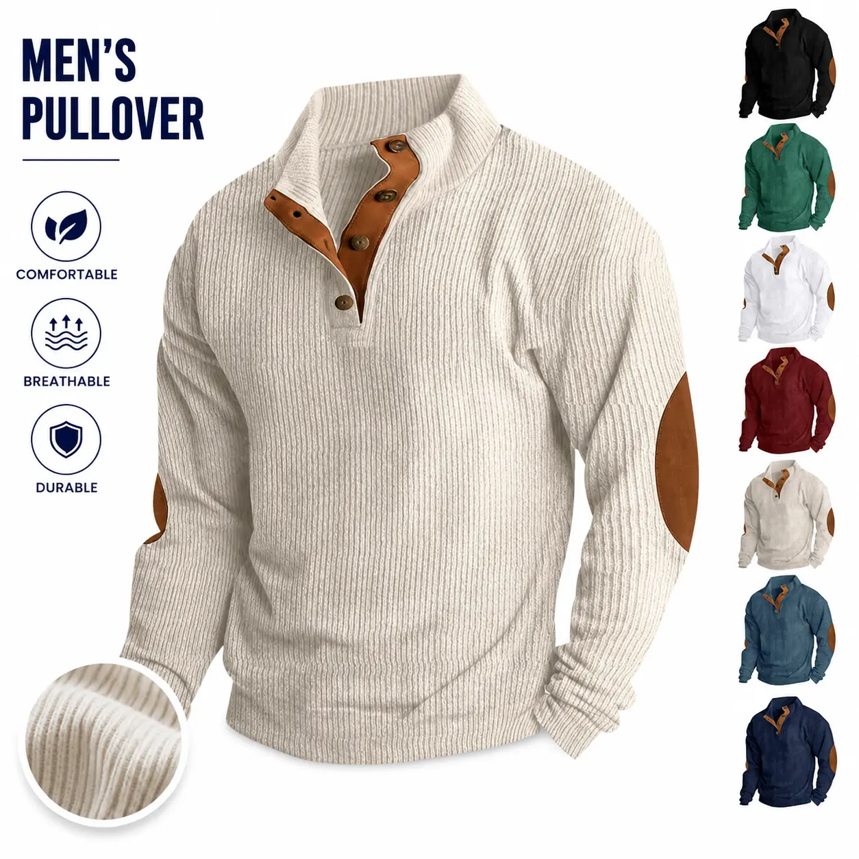 Men's Autumn/Winter Outdoor Loose-fitting Corduroy Casual Stand Collar Long Sleeve Button-down Sweatshirt