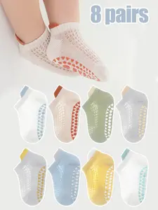 8 Pairs Kids Non-Slip Focus Socks, Breathable Mesh Baby Friendly Walking Socks, Summer Cool Short Ankle Fit Floor Socks, Infant Anti-Slip Boat Socks, Summer Wear