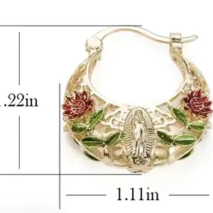 14k oro laminado aretes de canasta virgen de Guadalupe