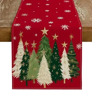Christmas Table Runner 13x72 Inch, Xmas Trees Snowflakes Winter Holiday Decorative Farmhouse Table Decorations for Kitchen Dinning, Indoor Outdoor Dinner Party Decor (Red) GT150-72