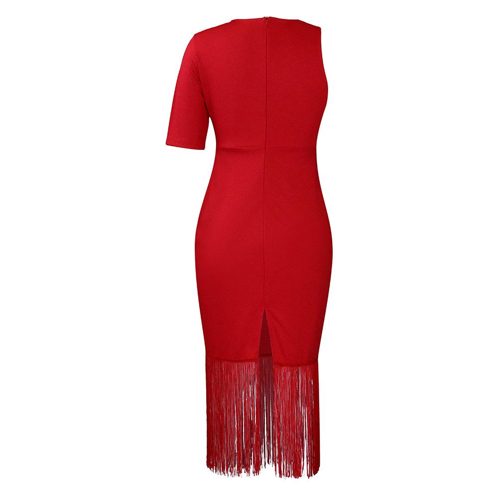 Solid color hip hugging fringe dress