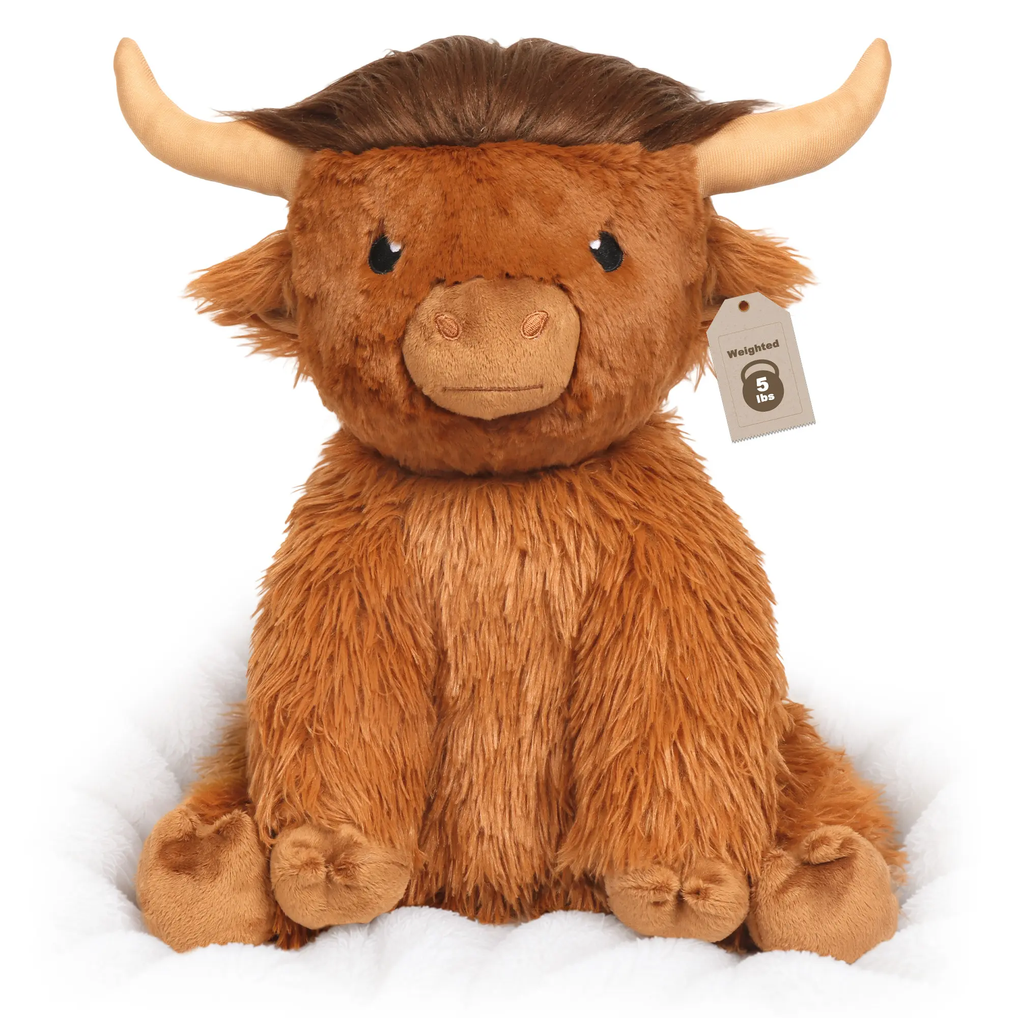 Highland Cow Weighted Stuffed Animals 5 Ibs, 16In Weighted Giant Highland Cow Plush Toy Gifts for Kids Boys Girls Cute Cow Animal Plushie Pillow for Adults