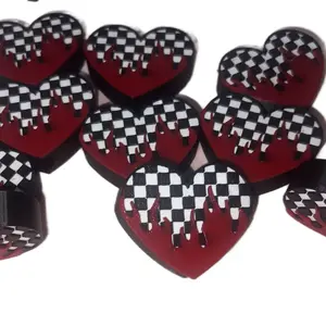 Flaming heart checkered straw toppers
