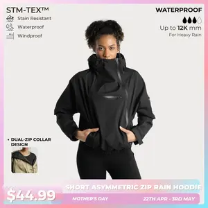 PUFFIT STM-TEX Short Rain Hoodie With Asymmetric Zip and Adjustable Hem,Chest Pocket Design,Spring Hooded Jacket,Waterproof Jacket,Women Jacket,Spring Jacket,Windbreaker,Dog Walking,School Running,Football Mum,Stylish