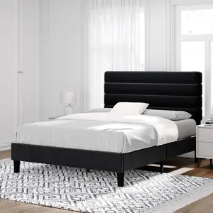 HOMBCK Bed Frame with Velvet Upholstered Headboard, Platform Bed Frame with Wooden Slats Support, No Box Spring Needed, Noise-Free, Easy Assembly