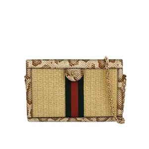 Pre-owned GUCCI Raffia Shoulder Bags Water Snake GG Small Ophidia