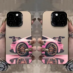Luxury Performance Logo-P-Porsche-Sports Car Phone Case Compatible with for iphone 17 16E 16 15 14 13 12 11 Mini Pro Max Air X XR XSMAX 8 7 Plus, Anti-Drop Frosted Back Cover, Pink Porche Cell Case, Pink Car Cell Case, Phone Case, Handy Cover, Ultra-thin