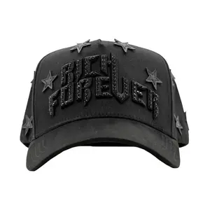 2026 Barbas Hats x Rich The Kid "Rich Forever" Premium Streetwear Snapback – Black Adjustable Unisex Hat for Men & Women Featuring Rhinestone Letter Embroidery and Star Accents Inspired by Modern Street Fashion