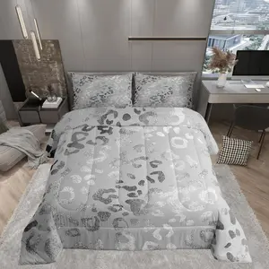 Silver Leopard Printed Comforter Setsilver Glitter Bedding Set for Adults Teens,Children Cheetah Printed Comforter Luxury Wild Animal Skin Quilt Set,Room Decor