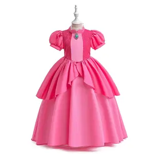 Cartoon Cosplay Costume Fancy Carnival 053 Hot Pink Kids Clothes Performance Princess Party Holiday Girls Long Ball Gown Children Cocktail Dress 2-10Y