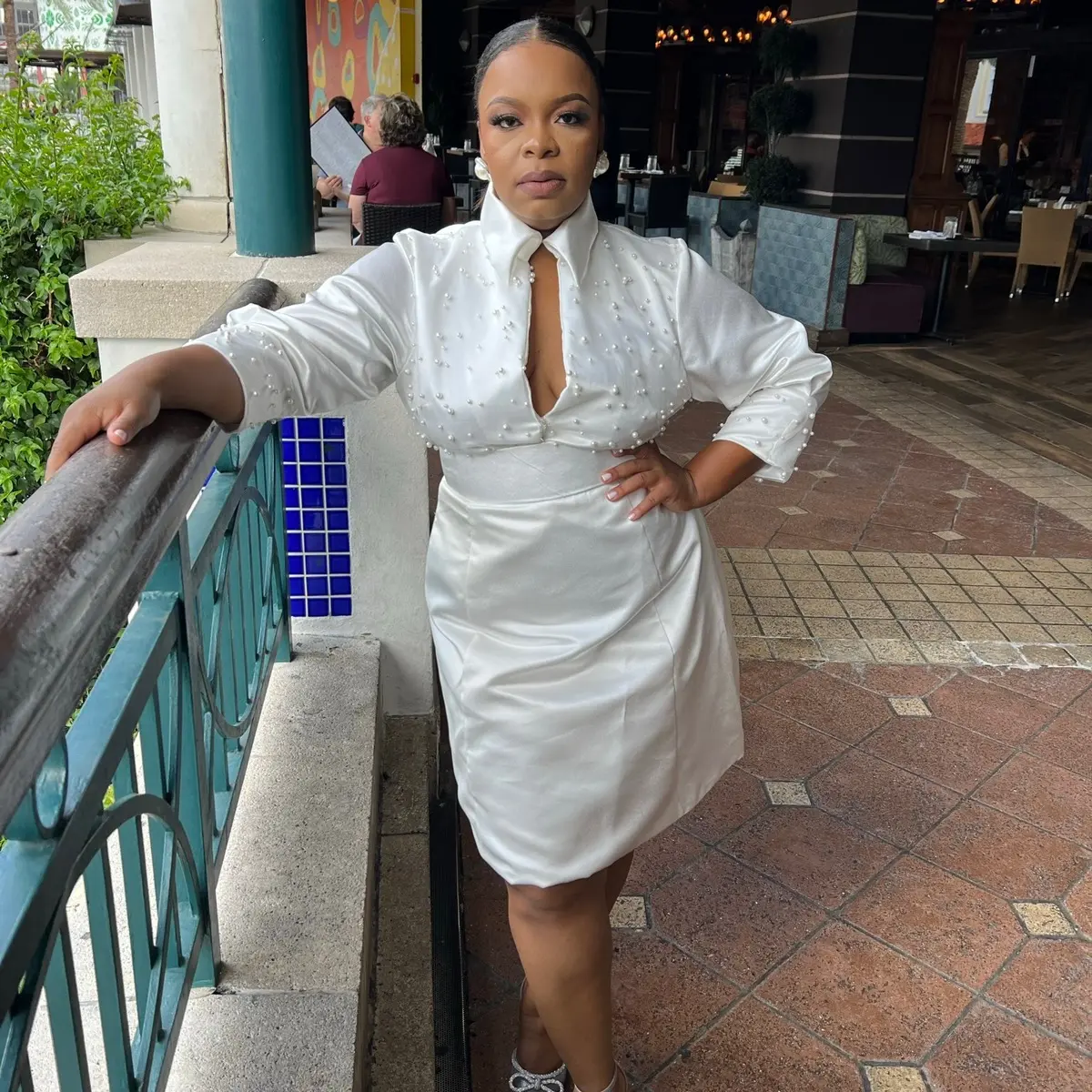 Silk Satin Mid Sleeve Pearl 2 Piece