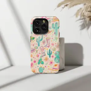 Desert Doodle Dreams Pastel Cowboy & Cactus Phone Case for IP Phone 17-X, Whimsical Western Floral Design, Supplier Warranty Included