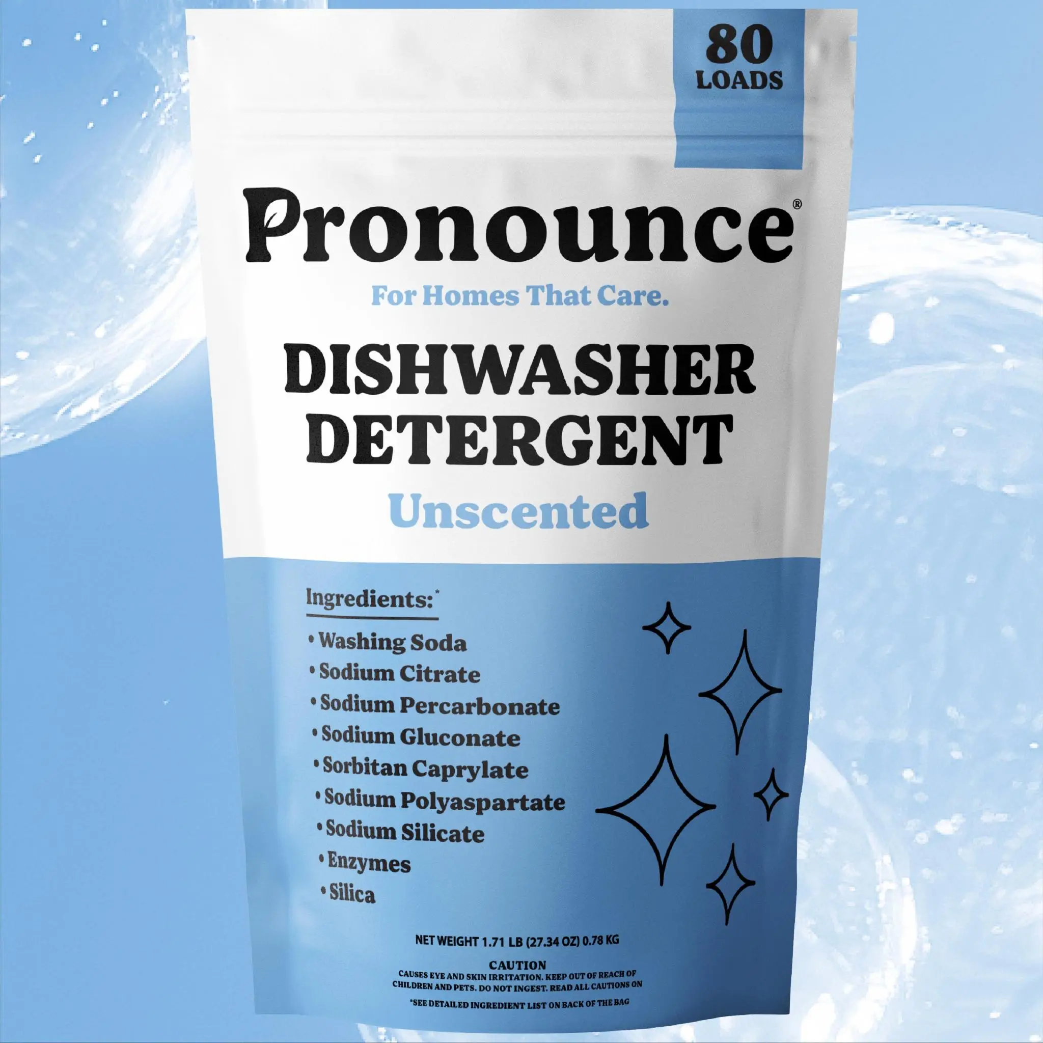 Pronounce Dishwasher Detergent - 80 Loads - Unscented (Fragrance Free) , No Plastic Film. Safe for Families and Babies Bottles
