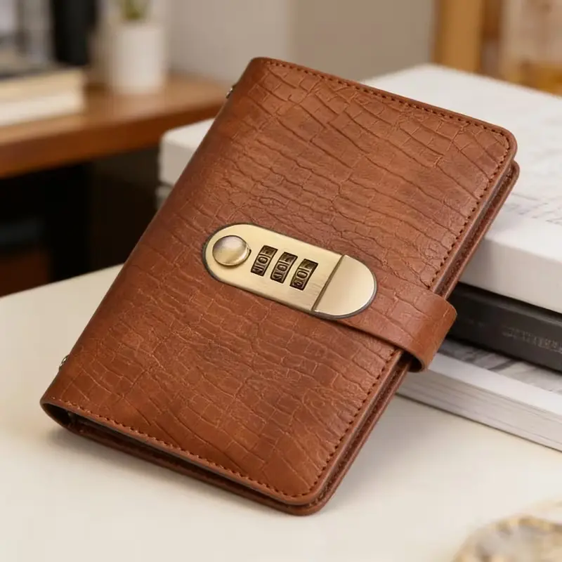 A6 PU Leather Budget Binder with 3 Digit Combination Lock Password Protected Money Organizer Cash Envelopes Savings Planner Notebook Portable Storage Case Gift