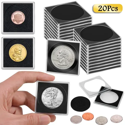 20 Pcs Clear Coin Snap Holders with Sponges, Adjustable Coin Capsules, Acrylic Organizer, Coin Organizer Box & Protector, Storage Container for Coin Collection Supplies
