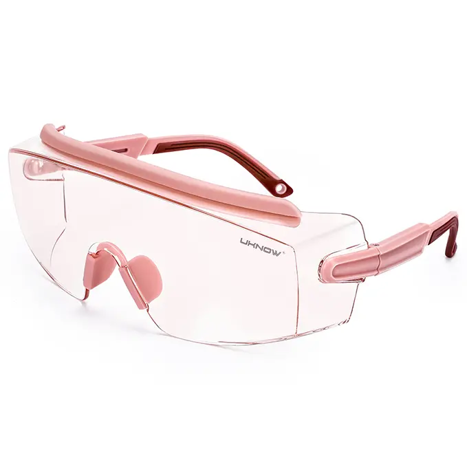 UKNOW Women's Stylish Pink Tinted Safety Glasses - ANSI Z87.1 Work Safety Equipment, Anti-Fog Eye Protection, Ergonomic Design Fashionable Protection, Blue Light Reduction for DIY, Lab Use, Antifog Eye Protection