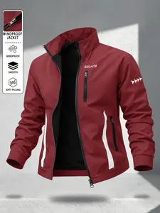 Men's Casual Stand Collar Jacket, Windproof Anti-Pilling Durable Fabric, Hidden Zip Pockets, Long Sleeve, All Seasons Wear