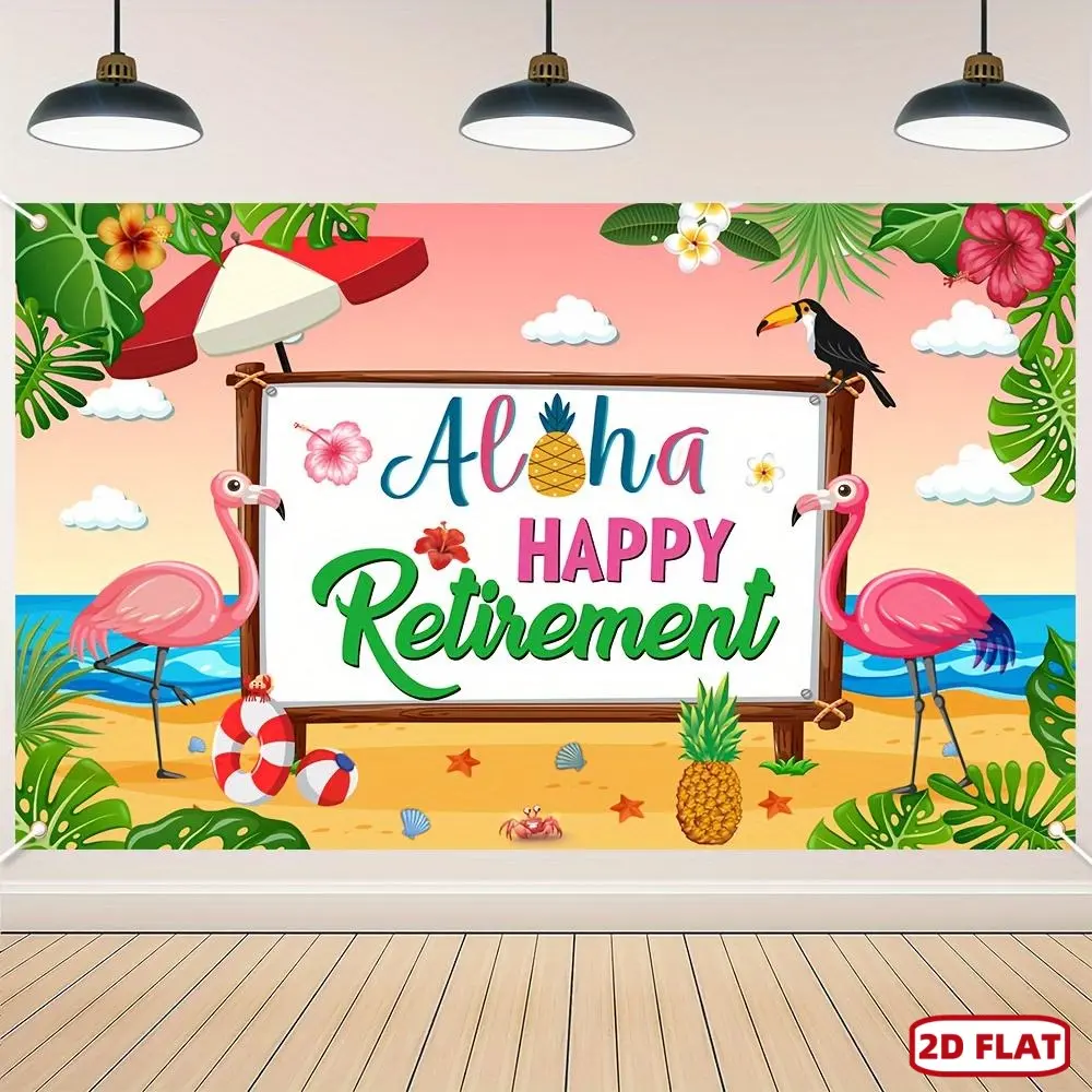 1pc 2D Flat banner [JIT], Summer Retirement Banner, * *, Retirement Happy Party Decoration Banner, Flamingo Pink Beach Harola Retirement Banner, Celebratory Retirement Atmosphere Decoration, Made of Material