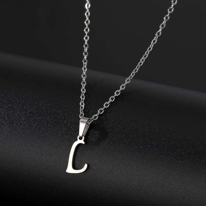 Stainless Steel English Alphabet 26 A-Z Letter Necklace Pendant Women Men Capital Initial Name Necklace Birthday Gift for Girl Couple Friends