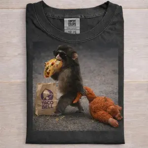 Comfort Colors Baby Monkey Eating Taco Shirt, Funny Animal Lover Tee, Trendy Graphic Shirt, Cute Meme Outfit, Gift Idea for Men and Women