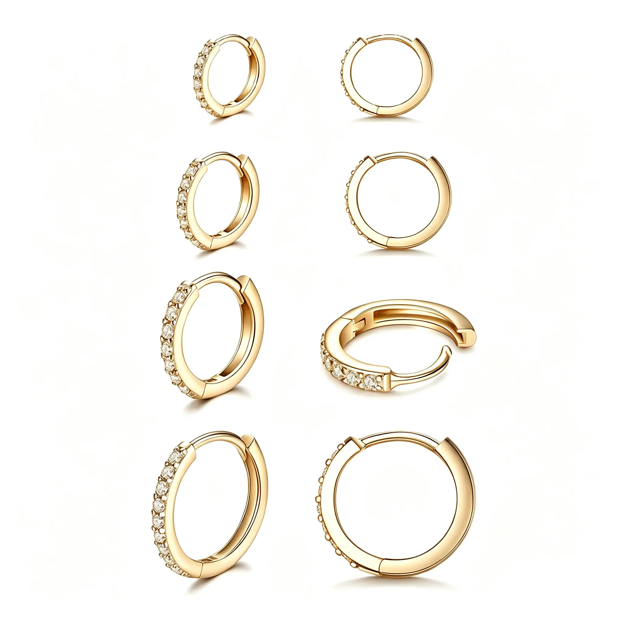 4 Pairs Huggie Hoop Earrings for Women Small Cartilage Earring Cubic Zirconia Gold Hoops Earring Sets for Multiple Piercing Hypoallergenic Jewelry Silver Earrings for Men 6mm 8mm 10mm 12mm Synthetic Moissanite Solitaire Sterling Cylinder