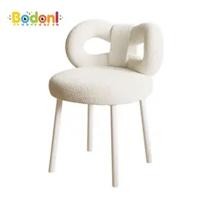 Bodonl Vanity Stool with Bowknot Backrest Living Room Women Girls Bedroom Makeup Chair Adjustable Foot Pads Armless Dressing Chair Side Table Seat