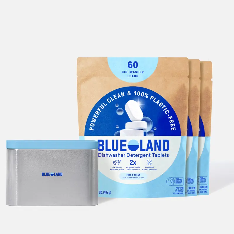 Blueland Dishwasher Tablets, 1 Year Supply, Plastic-Free Mineral & Plant-Based Eco-Friendly Dish Soap Tablets with Reusable Storage Tin