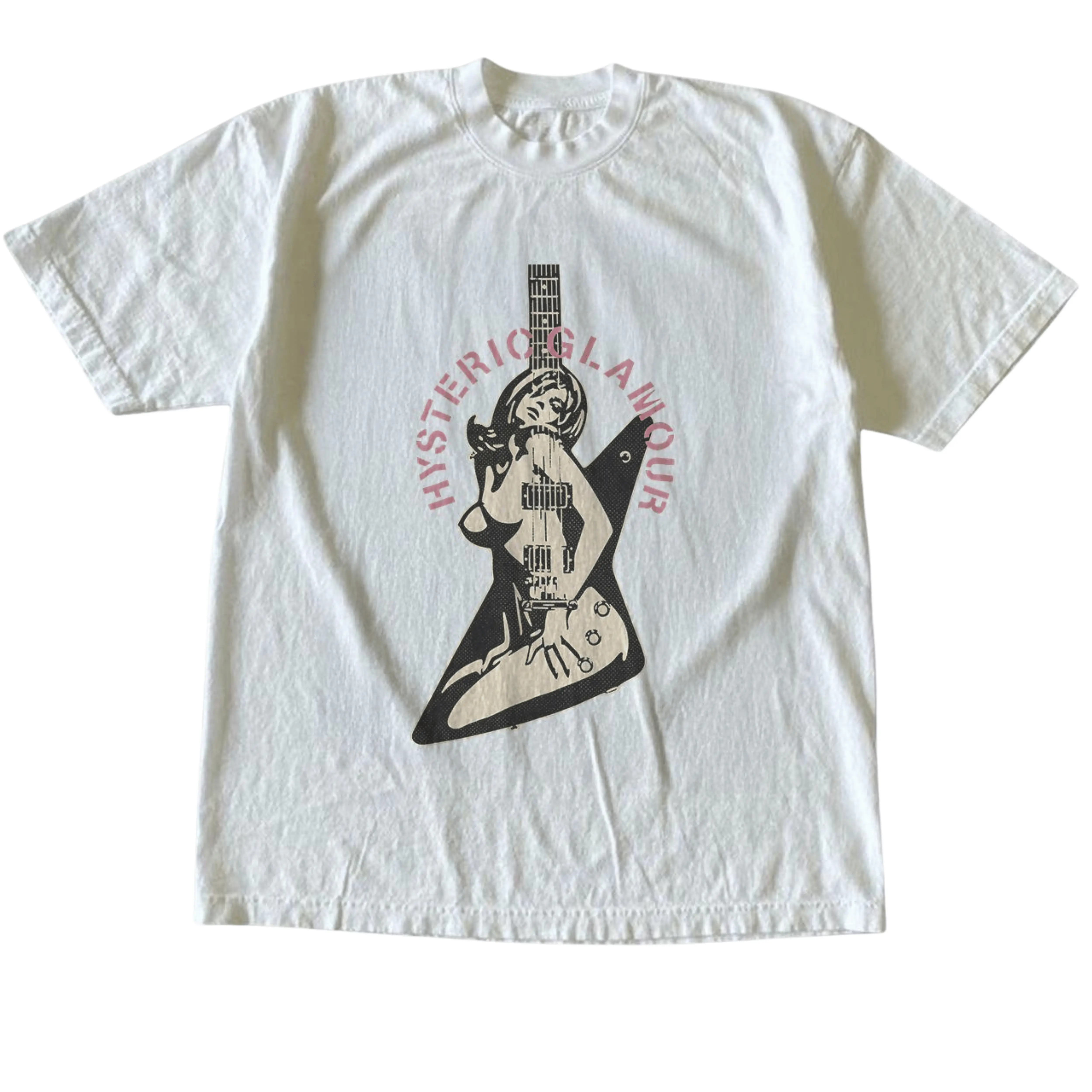 Men's and Women's T-Shirt, Vintage Style Hysteric Glamour Guitar Graphic Tee, Unisex Casual Top, Japanese Streetwear Rocker Shirt, Retro Rock N Roll Pinup Girl Apparel, Matching Couples Outfits, Unique Birthday Present, Premium Cotton