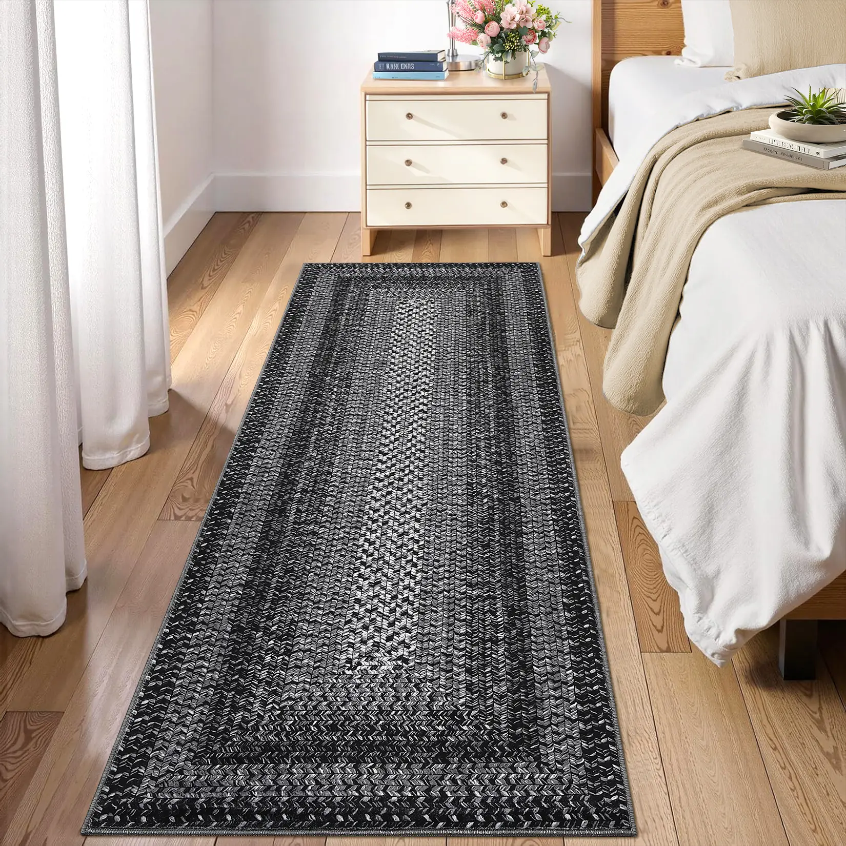 Garvee Imitation Braided Print Area Rug – Washable, Non-Slip, Ultra-Thin, Collapsible, Mark Resistant Low Pile Carpet – Farmhouse Rustic Accent for Living Room, Kitchen, Entryway, Bedroom & Dining Room (Multiple Sizes)