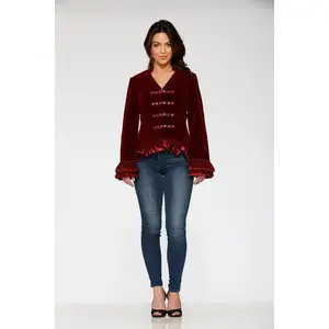 30101 Burgundy Gloria Velvet Tailed Jacket
