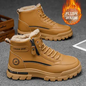 CORSANU SPORT 2025 Winter Men's Velvet Martin Boots Mid Top Waterproof Snow Shoes with Soft Bottom Zipper Plush Warm Design