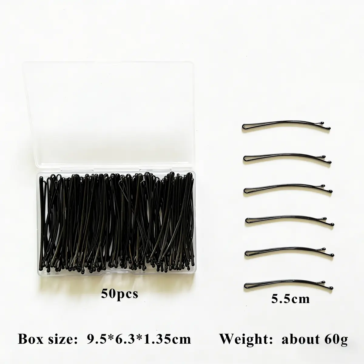 Women's Curved Hair Pins & Hair Clips, 50 Pcs 2.17In (55Mm/5.5Cm) Black Stainless Steel Bobby Pins, Rounded Tip, Double Smooth Coating, Anti-Scratch, Easy To Grip, Durable, Comfortable Wear, Daily Styling, Hair Clip