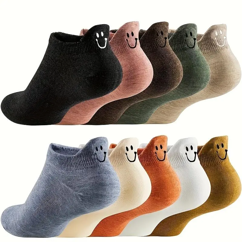 10 Paris Four Seasons Pure Color Cute Expression Ear Socks Comfortable Soft Combed Cotton Socks for Casual All-Match Women's Wear - Basic Minimalist Womenswear Bridal