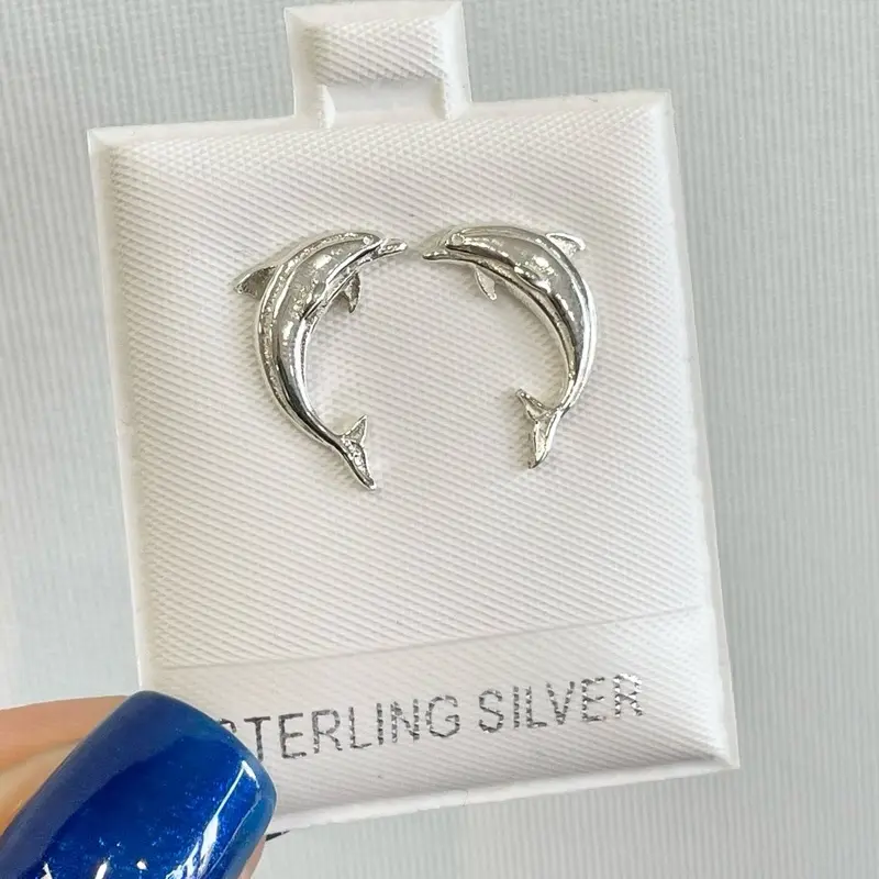 Sterling Silver 925 Dolphin Stud Earrings Sea Jewelry