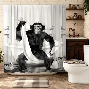 1PC Funny Monkey Bath Time Shower Curtain for Bathroom Decor Dry and Wet Separation in Bedrooms Changing Rooms and Utility Spaces Playful Design for Temporary Partitioning Solutions Bathroom shower curtain polyester shower curtain with hooks