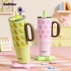 Bablov Leak-Proof Ceramic Tumbler | 1200ml, 6-Hr Hot &24-Hr Cold Insulated, Straw Lid, Handle for Women Daily& Office
