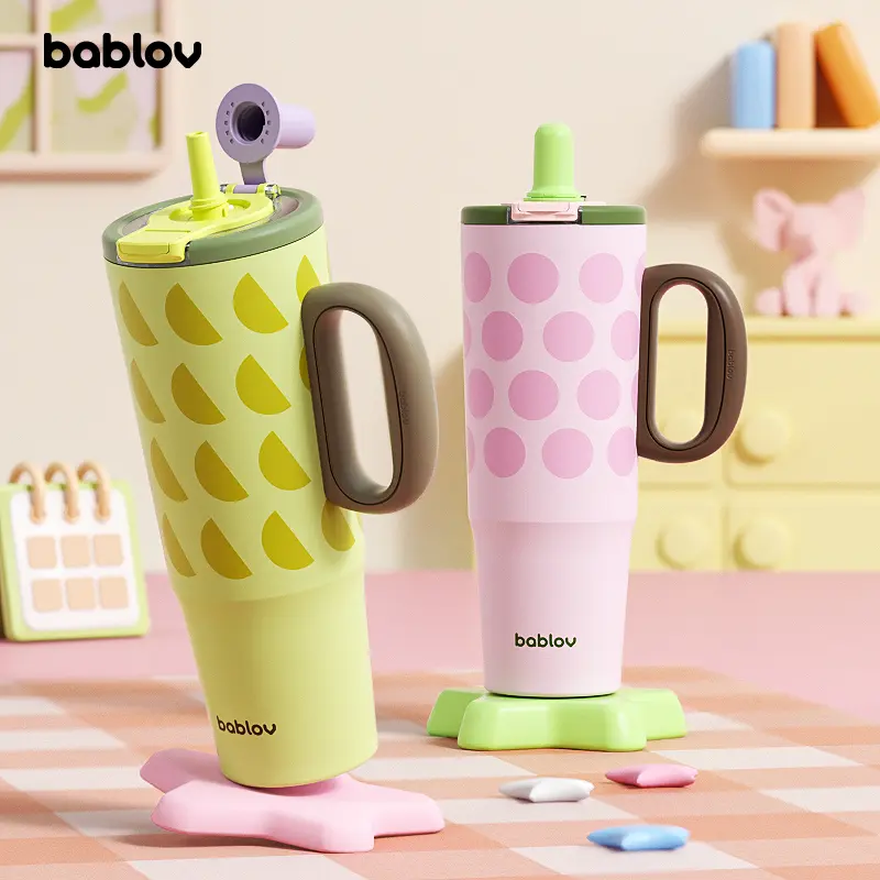 Bablov Leak-Proof Ceramic Tumbler | 1200ml, 6-Hr Hot &24-Hr Cold Insulated, Straw Lid, Handle for Women Daily& Office