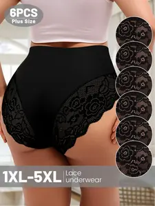 Women's Lace High-Waisted Underwear Panties Set, Plus Size Comfortable Breathable Design, Ideal for Everyday Wear & Layering
