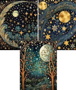 1/3 Pack Vintage Moon Stars Diamond PaintingArt Kits for Adults 5D Botanical Diamond Art DIY Full Drill Painting Kit Home Wall Decor Diamond Painting