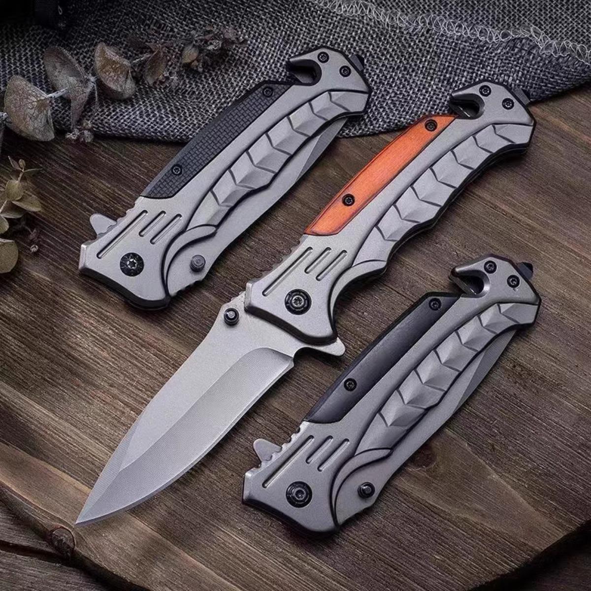 A variety of wooden handle stainless steel fruit knives, high hardness and sharp folding knives, outdoor multi-functional self-defense Christmas gifts