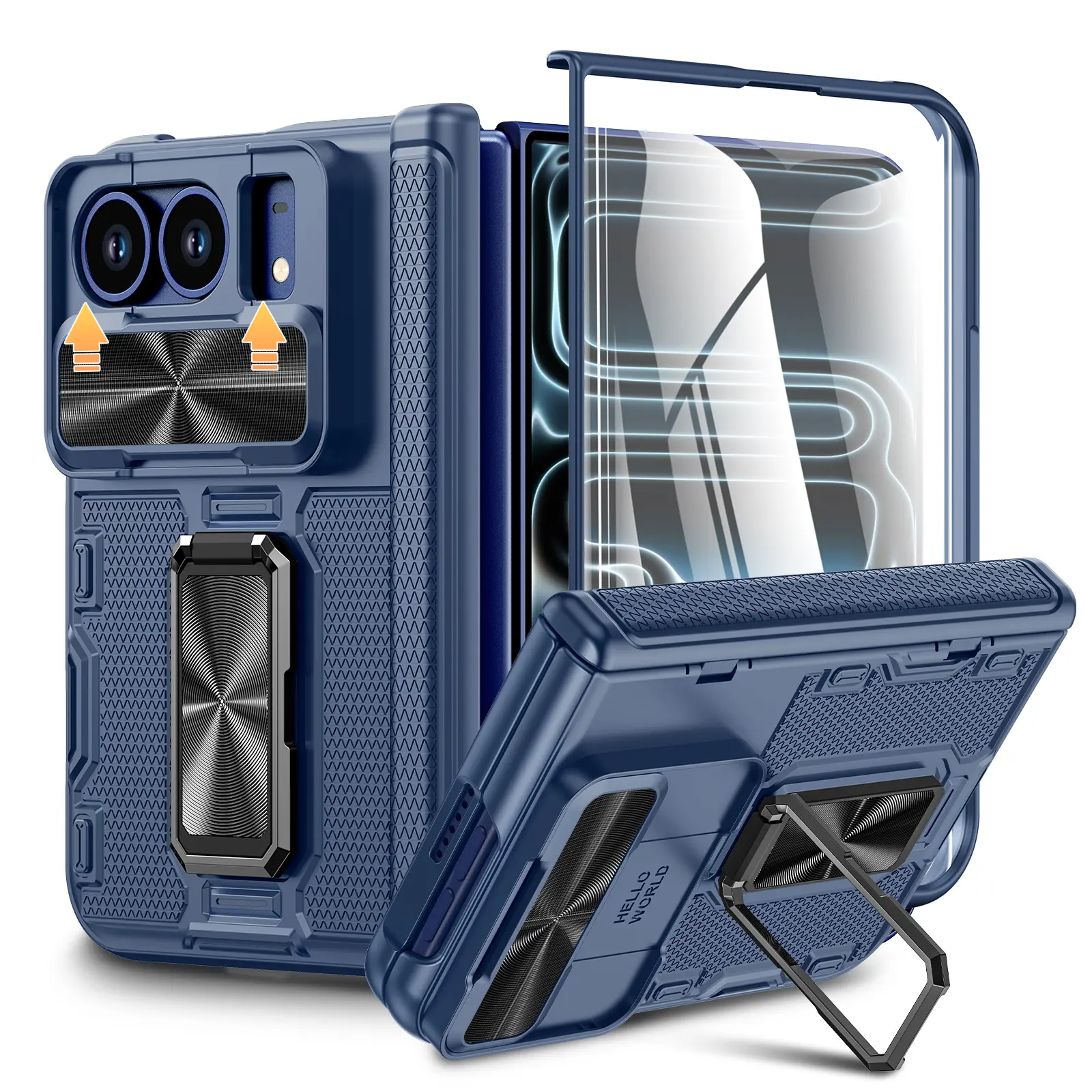 AnyMoon 360° Full-Body Military Test PC/TPU Case for New iPhone Duo, Semi-Auto Sliding Hinge Cover, HD Screen Protector, Rotating Ring Kickstand, Slide Camera Cover, Drop-Proof Shockproof Rugged Bumper Shell