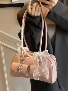 A niche and gentle style lace butterfly shoulder bag, a sweet small bag in the shape of a bowling bag, a cute girl's handheld single-shoulder multi-pocket pillow bag, suitable for shopping, dating, traveling, taking pictures, etc.