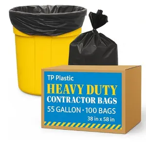 TP Plastic 55–60 Gallon Trash Bags – 100 Count, 1.5 Mil Heavy Duty Black Garbage Bags, 38" x 58", Large Industrial-Grade Bin Liners for Commercial & Outdoor Use