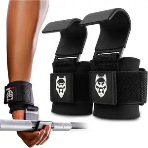Weight Lifting Hooks (Pair) - Gym Wrist Straps with Steel Hooks for Weightlifting, Pull-Ups, Deadlifts, Strength , and  Workouts - Adjustable Neoprene Wrist Support