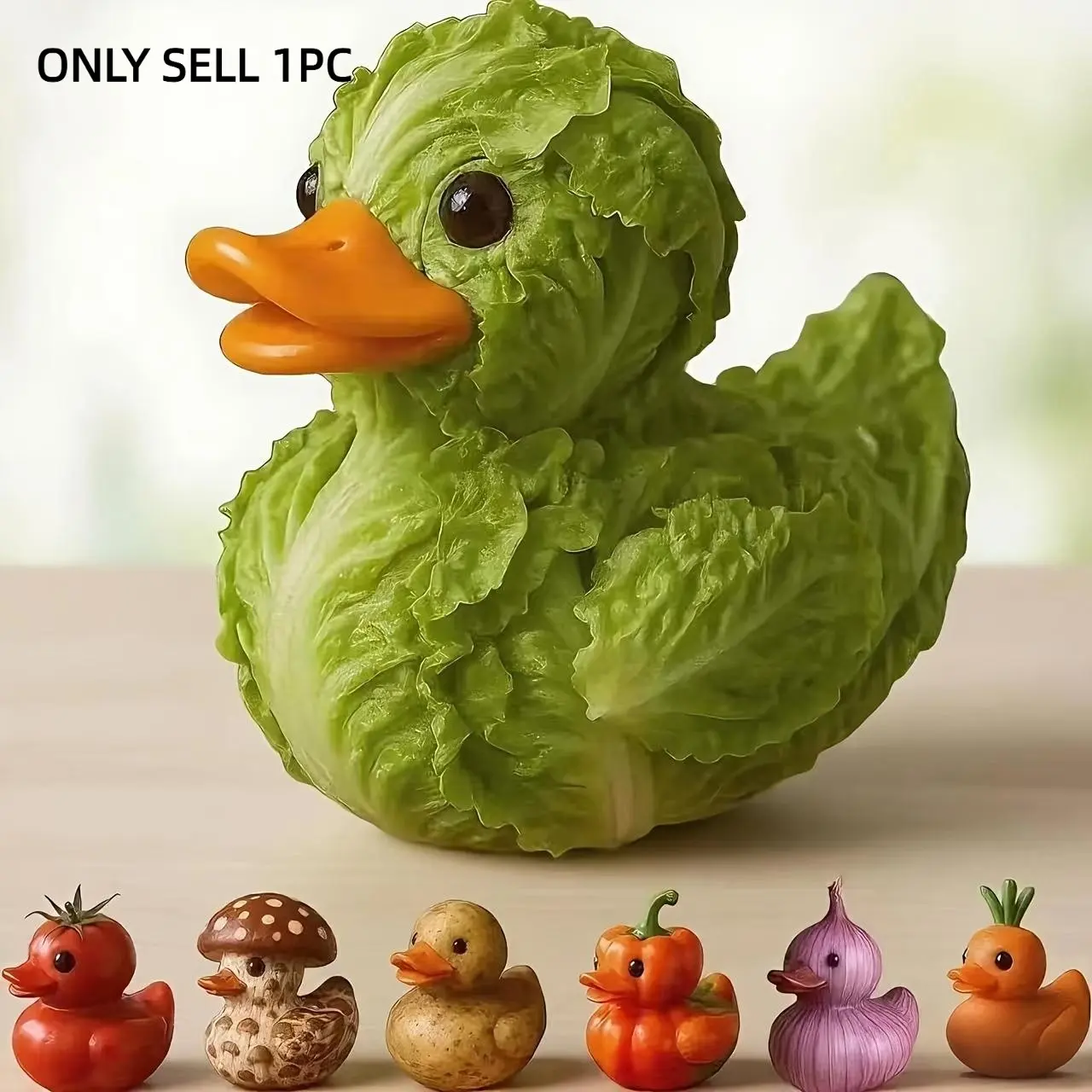 Cute Vegetable Theme 3D Figurine Statue, Expressive Eyes Nose Mouth, Duck Chicken Pumpkin Broccoli Onion Garlic Beet Cabbage, Resin Figure Desktop Car Kitchen Party Decor, Cute Figurines